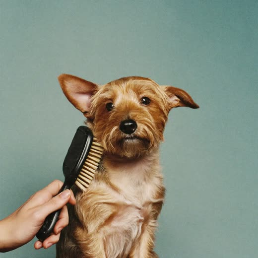A small terrier being brushed after a bath